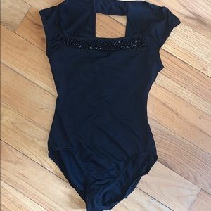 black beaded cap sleeve mirella leotard